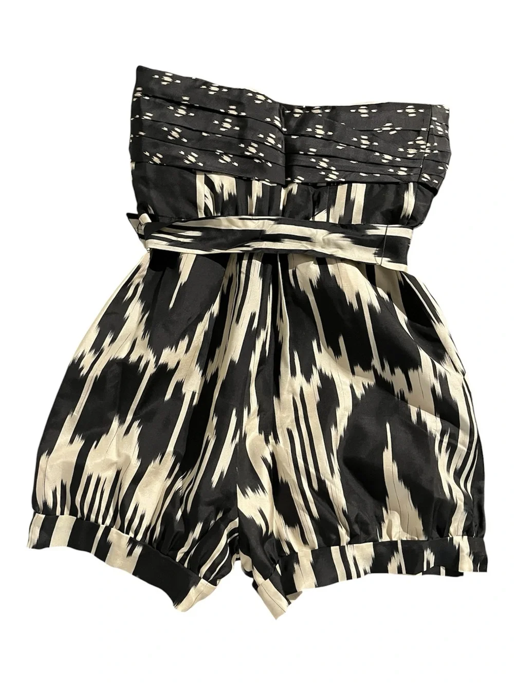 J. Crew Black and Cream Strapless Printed Romper